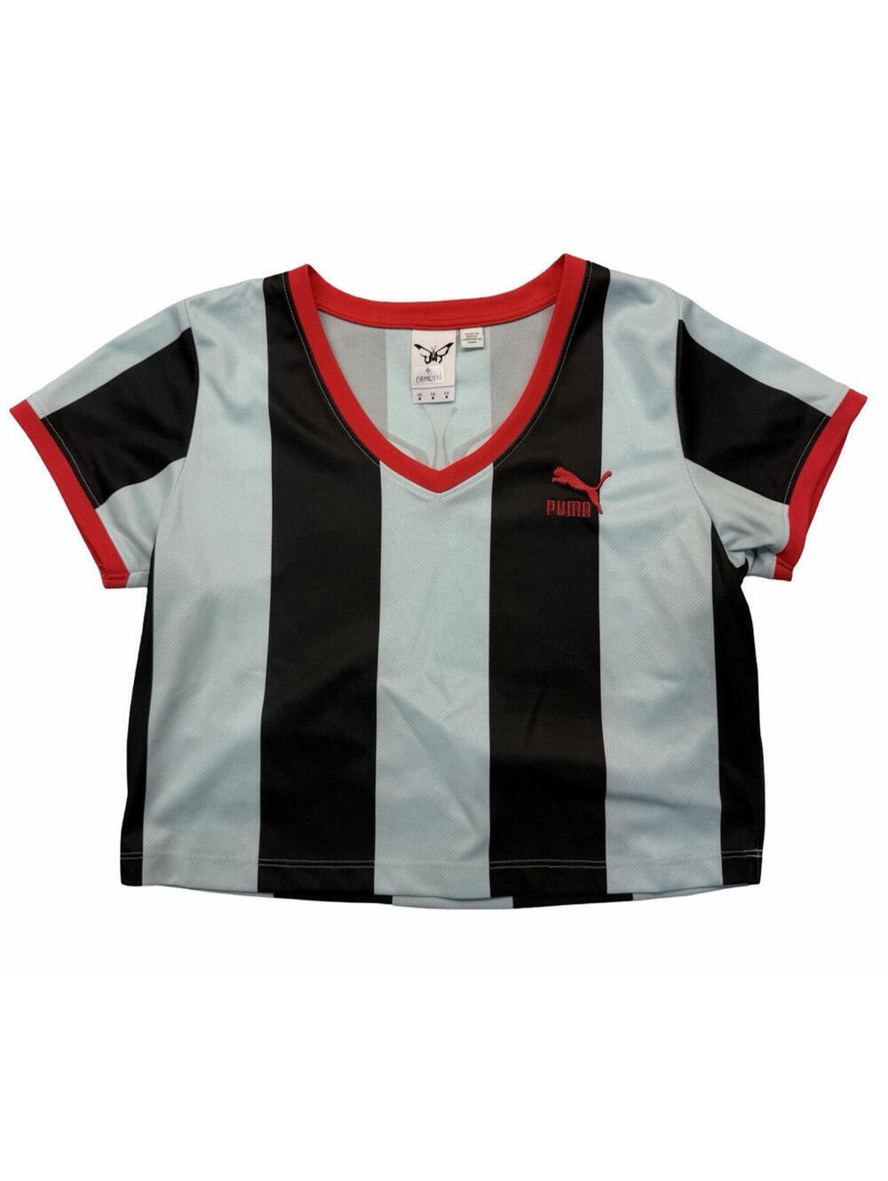 Puma x Dua Lipa Striped Cropped Jersey Shirt Light Blue Black Size M